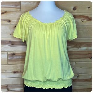Fashion Bug Women's Blouson Top Yellow Draped Smocked Scoop Neck Plus Size 3X